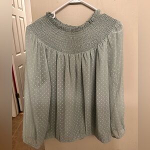 LOFT Green Smocked Blouse with Relaxed Fit